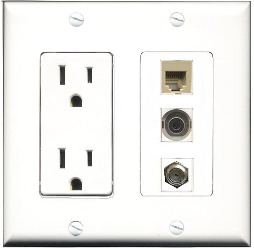 RiteAV - 15 Amp Power Outlet 1 Port Coax 1 Port Phone Beige 1 Port 3.5mm Decorative Wall Plate