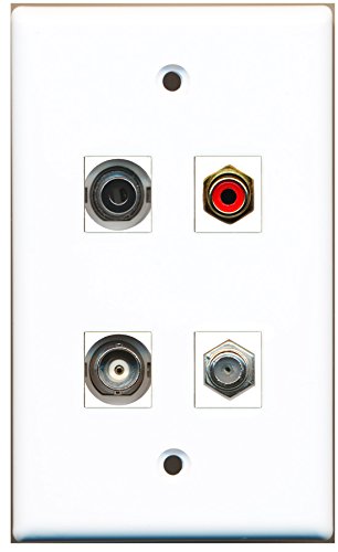 RiteAV - 1 Port RCA Red 1 Port Coax Cable TV- F-Type 1 Port 3.5mm 1 Port BNC Wall Plate