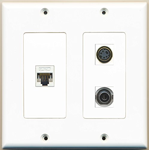 RiteAV - 1 Port S-Video 1 Port 3.5mm 1 Port Cat5e Ethernet White - 2 Gang Wall Plate