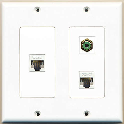 RiteAV - 1 Port RCA Green 2 Port Cat5e Ethernet White - 2 Gang Wall Plate