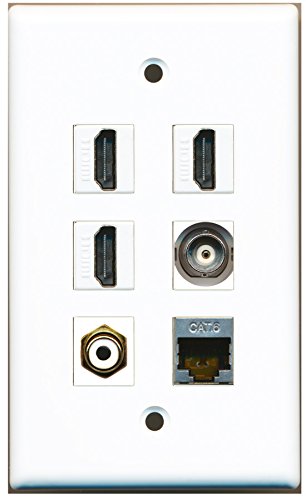 RiteAV - 3 HDMI 1 Port RCA White 1 Port Shielded Cat6 Ethernet 1 Port BNC Wall Plate