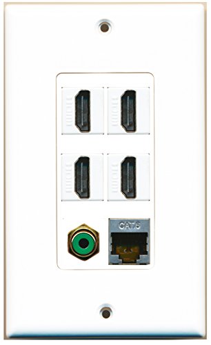 RiteAV - 4 Port HDMI 1 RCA Green 1 Shielded Cat6 Ethernet Wall Plate Decorative