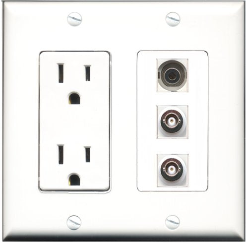 RiteAV - 15 Amp Power Outlet 1 Port 3.5mm 2 Port BNC Decorative Wall Plate