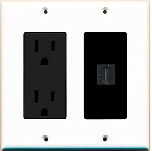 RiteAV - 15 Amp Power Outlet and 1 Port HDMI Decorative Type Wall Plate - White/Black