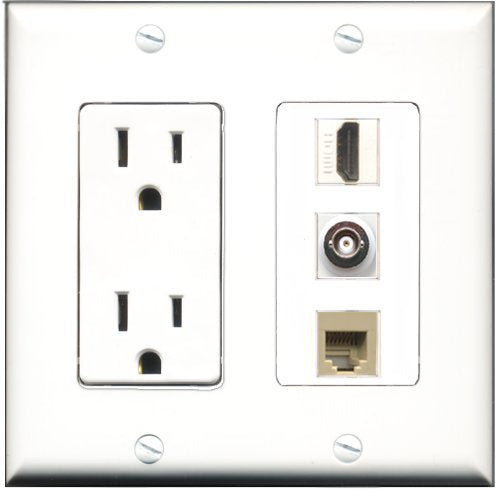 RiteAV - 15 Amp Power Outlet 1 Port HDMI 1 Port Phone Beige 1 Port BNC Decorative Wall Plate
