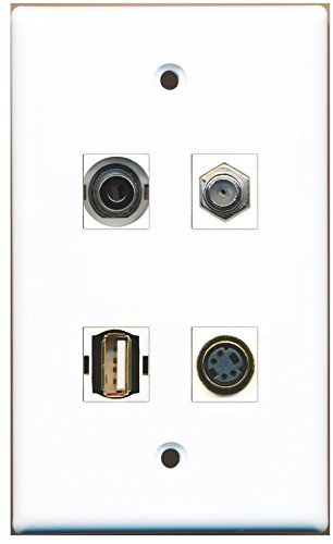 RiteAV - 1 Port Coax Cable TV- F-Type 1 Port USB A-A 1 Port S-Video 1 Port 3.5mm Wall Plate