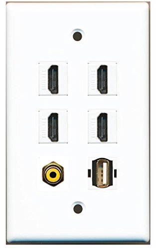 RiteAV - 4 HDMI and 1 - RCA Yellow and 1 - USB A-A Port Wall Plate White