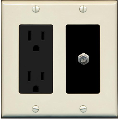 RiteAV - 15 Amp Power Outlet and 1 Port Coax Cable TV- F-Type Decorative Type Wall Plate - Light Almond/Black