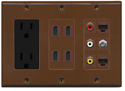 RiteAV Power 4 HDMI 3-RCA Composite Cat6 Ethernet Coax TV Wall Plate - Brown