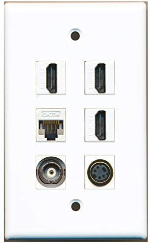 RiteAV - 3 HDMI 1 Port S-Video 1 Port BNC 1 Port Cat5e Ethernet White Wall Plate