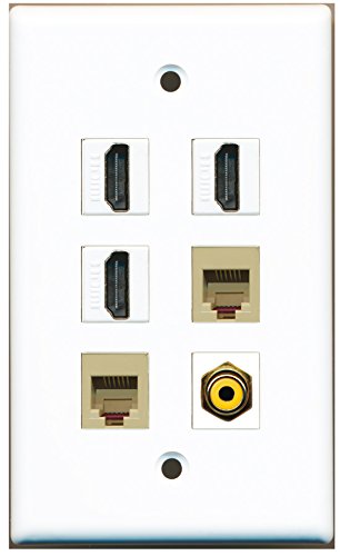 RiteAV - 3 HDMI 1 Port RCA Yellow 2 Port Phone RJ11 RJ12 Beige Wall Plate