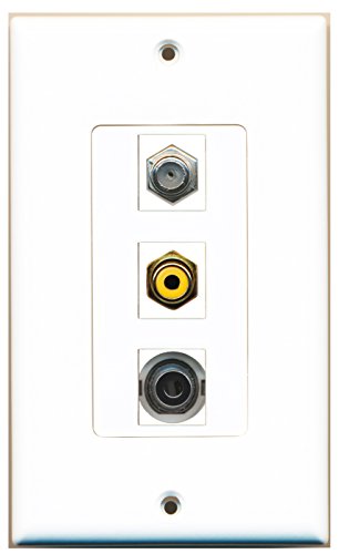 RiteAV - 1 Port RCA Yellow and 1 Port Coax Cable TV- F-Type and 1 Port 3.5mm Decorative Wall Plate Decorative