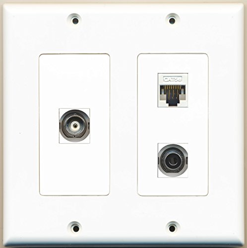 RiteAV - 1 Port 3.5mm 1 Port BNC 1 Port Cat5e Ethernet White - 2 Gang Wall Plate