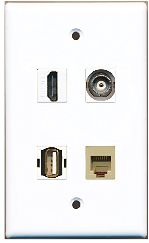 RiteAV - 1 Port HDMI 1 Port USB A-A 1 Port Phone RJ11 RJ12 Beige 1 Port BNC Wall Plate