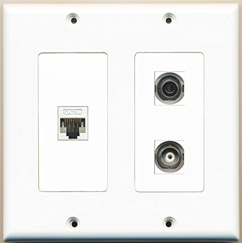 RiteAV - 1 Port 3.5mm 1 Port BNC 1 Port Cat5e Ethernet White - 2 Gang Wall Plate