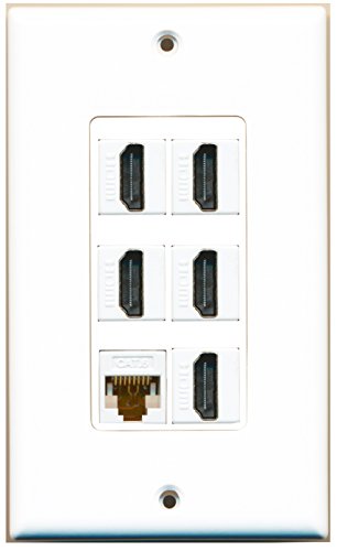 RiteAV - 5 Port HDMI 1 Cat6 Ethernet White Wall Plate Decorative