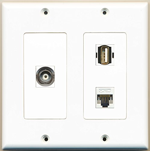 RiteAV - 1 Port USB A-A 1 Port BNC 1 Port Cat5e Ethernet White - 2 Gang Wall Plate