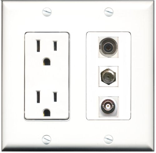 RiteAV - 15 Amp Power Outlet 1 Port Coax 1 Port 3.5mm 1 Port BNC Decorative Wall Plate