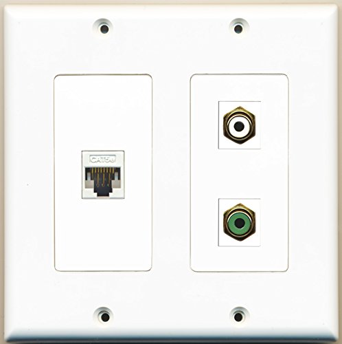 RiteAV - 1 Port RCA White 1 Port RCA Green 1 Port Cat5e Ethernet White - 2 Gang Wall Plate