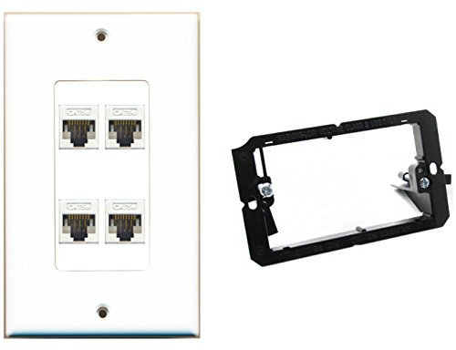 RiteAV - Mounting Bracket and (1 Gang Decorative) 4 Cat5e White Wall Plate White