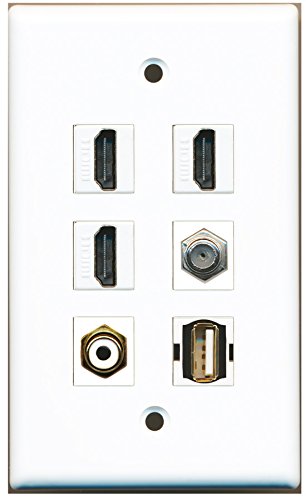 RiteAV - 3 HDMI 1 Port RCA White 1 Port Coax Cable TV- F-Type 1 Port USB A-A Wall Plate
