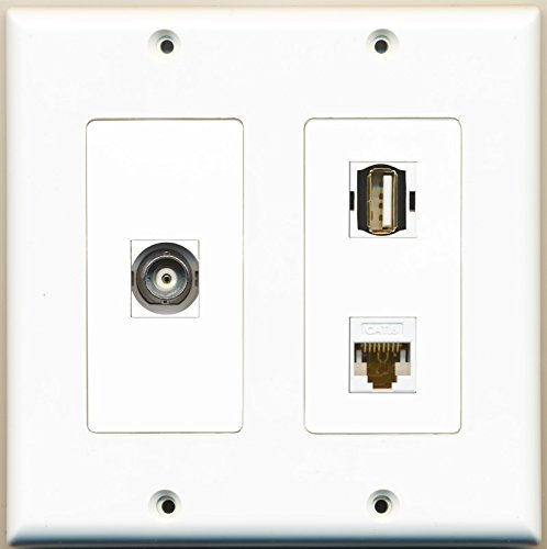 RiteAV - 1 Port USB A-A 1 Port BNC 1 Port Cat6 Ethernet White - 2 Gang Wall Plate