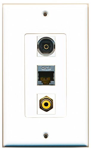 RiteAV - 1 Port RCA Yellow and 1 Port Shielded Cat6 Ethernet and 1 Port Toslink Decorative Wall Plate Decorative
