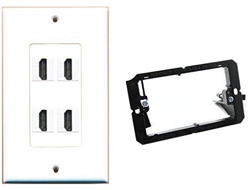 RiteAV - Mounting Bracket and (1 Gang Decorative) 4 HDMI Wall Plate White