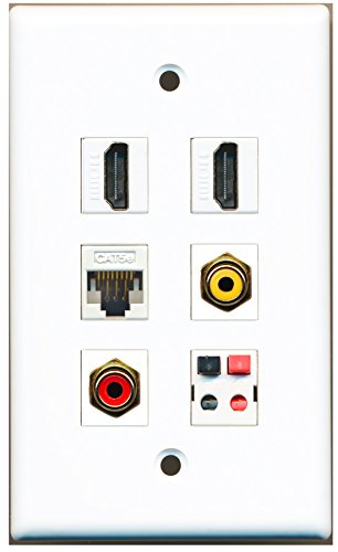 RiteAV - 2 HDMI 1 Port RCA Red 1 Port RCA Yellow 1 Port Cat5e Ethernet White 1 Port Speaker Wall Plate