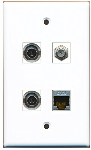 RiteAV - 1 Port Coax Cable TV- F-Type 1 Port Shielded Cat6 Ethernet 2 Port 3.5mm Wall Plate