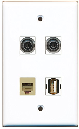 RiteAV - 1 Port USB A-A 1 Port Phone RJ11 RJ12 Beige 2 Port 3.5mm Wall Plate