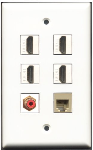 RiteAV - 4 Port HDMI 1 RCA Red 1 Phone RJ11 RJ12 Beige Wall Plate
