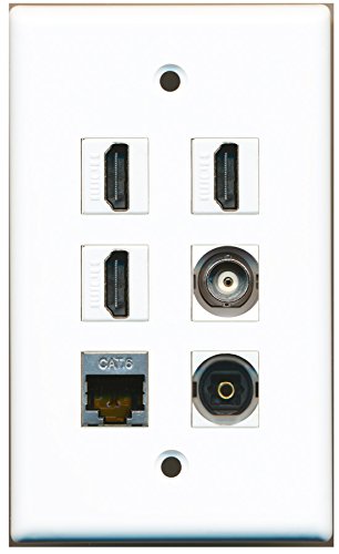 RiteAV - 3 HDMI 1 Port Shielded Cat6 Ethernet 1 Port Toslink 1 Port BNC Wall Plate