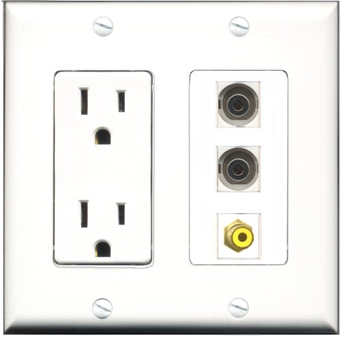 RiteAV - 15 Amp Power Outlet 1 Port RCA Yellow 2 Port 3.5mm Decorative Wall Plate