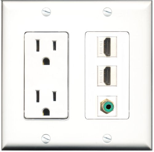 RiteAV - 15 Amp Power Outlet 2 Port HDMI 1 Port RCA Green Decorative Wall Plate
