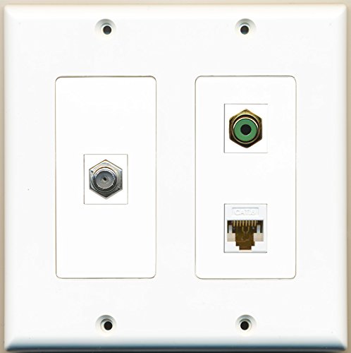 RiteAV - 1 Port RCA Green 1 Port Coax Cable TV- F-Type 1 Port Cat6 Ethernet White - 2 Gang Wall Plate