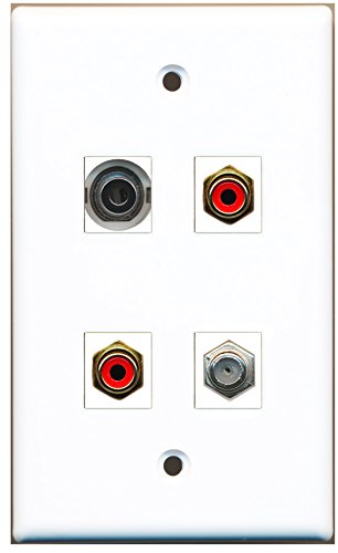 RiteAV - 2 Port RCA Red 1 Port Coax Cable TV- F-Type 1 Port 3.5mm Wall Plate