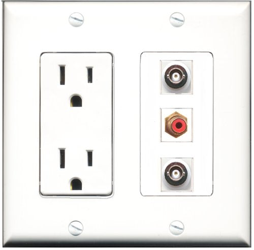 RiteAV - 15 Amp Power Outlet 1 Port RCA Red 2 Port BNC Decorative Wall Plate
