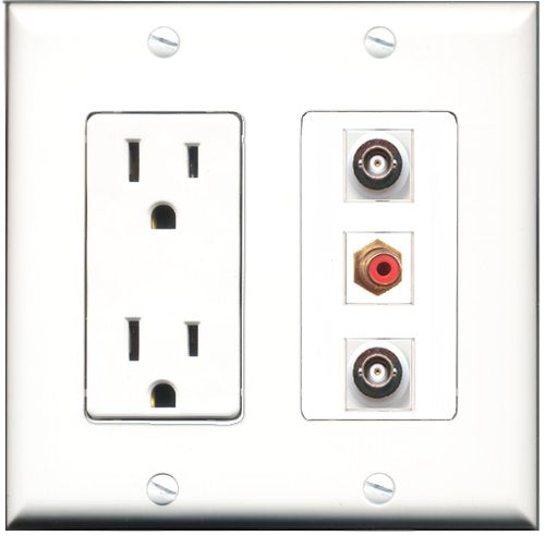 RiteAV - 15 Amp Power Outlet 1 Port RCA Red 2 Port BNC Decorative Wall Plate