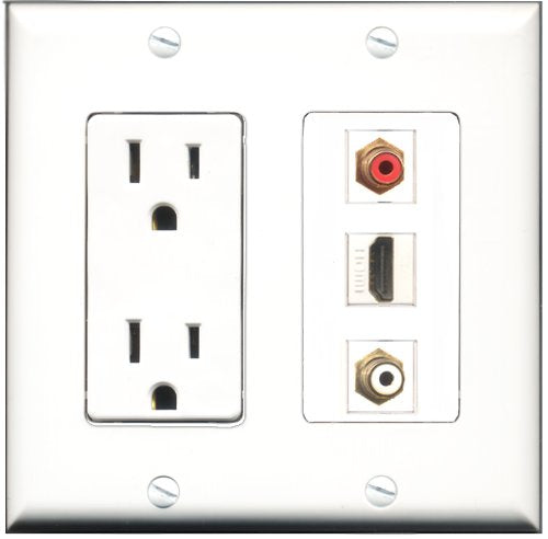 RiteAV - 15 Amp Power Outlet 1 Port HDMI 1 Port RCA Red 1 Port RCA White Decorative Wall Plate