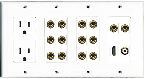 RiteAV - (4 Gang) 15A Power Outlet HDMI RCA White 14 Banana Wall Plate White