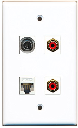 RiteAV - 2 Port RCA Red 1 Port 3.5mm 1 Port Cat5e Ethernet White Wall Plate