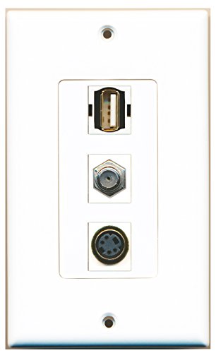RiteAV - 1 Port Coax Cable TV- F-Type and 1 Port USB A-A and 1 Port S-Video Decorative Wall Plate Decorative