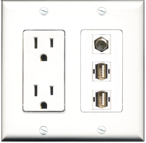 RiteAV - 15 Amp Power Outlet 1 Port Coax 2 Port USB A-A Decorative Wall Plate