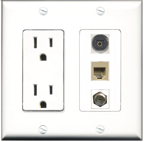 RiteAV - 15 Amp Power Outlet 1 Port Coax 1 Port Phone Beige 1 Port Toslink Decorative Wall Plate