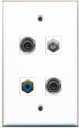 RiteAV - 1 Port RCA Blue 1 Port Coax Cable TV- F-Type 2 Port 3.5mm Wall Plate