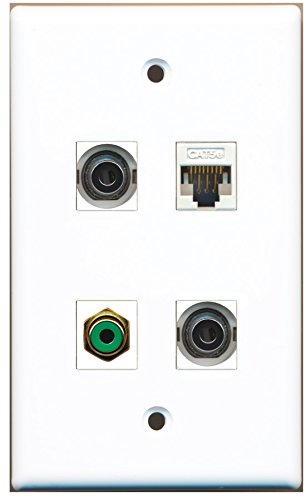 RiteAV - 1 Port RCA Green 2 Port 3.5mm 1 Port Cat5e Ethernet White Wall Plate