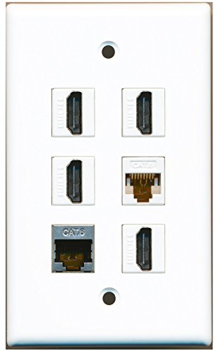 RiteAV - 4 HDMI 1 Port Shielded Cat6 Ethernet 1 Port Cat6 Ethernet White Wall Plate