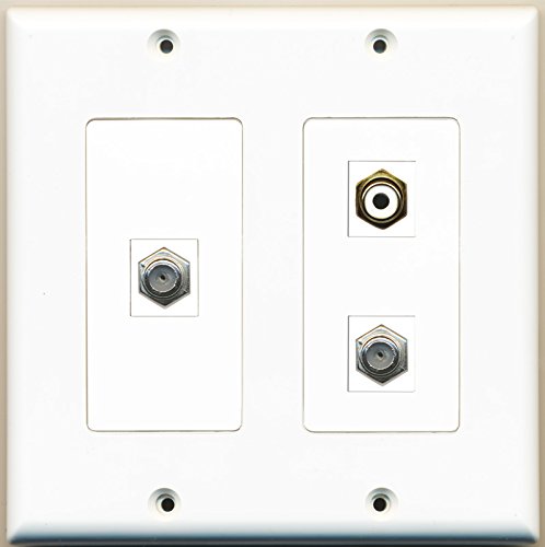 RiteAV - 1 Port RCA White 2 Port Coax Cable TV- F-Type - 2 Gang Wall Plate