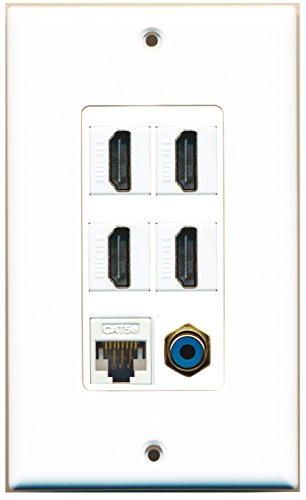 RiteAV - 4 Port HDMI 1 RCA Blue 1 Cat5e Ethernet White Wall Plate Decorative